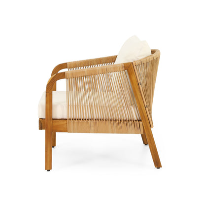 Jabe Outdoor Acacia Wood and Wicker Club Chair Set by Christopher Knight Home