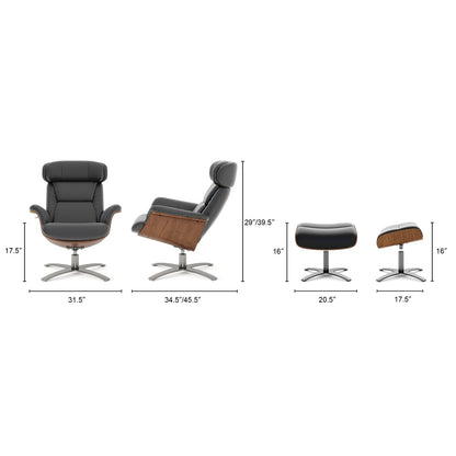 Jovan 31.5 Genuine Leather Recliner Lounge Chair with Ottoman