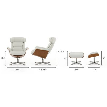 Jovan 31.5 Genuine Leather Recliner Lounge Chair with Ottoman