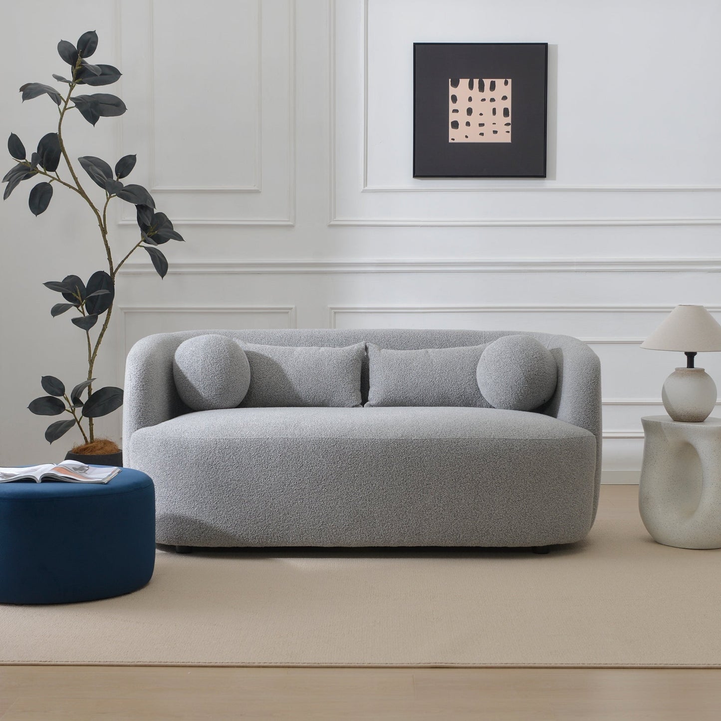 KINWELL Boucle Upholstered 2-Seats Loveseat with Pillows
