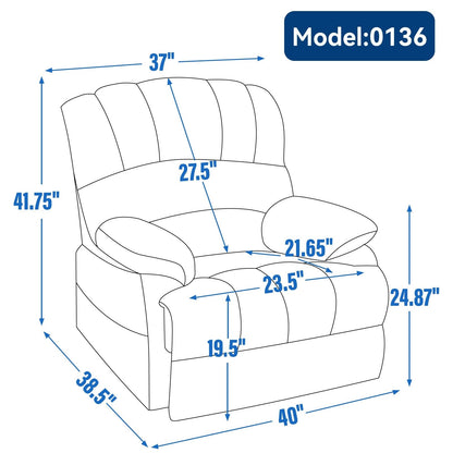 Large Manual Recliner Chair for Adult, Comfortable Fabric Single Recliner Sofa, Overstuffed Reclining Chair for Living Room