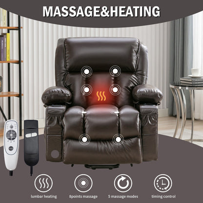 Large Power Lift Recliner Chair with Heat and 8-Point Massage - Remote Control, USB Port