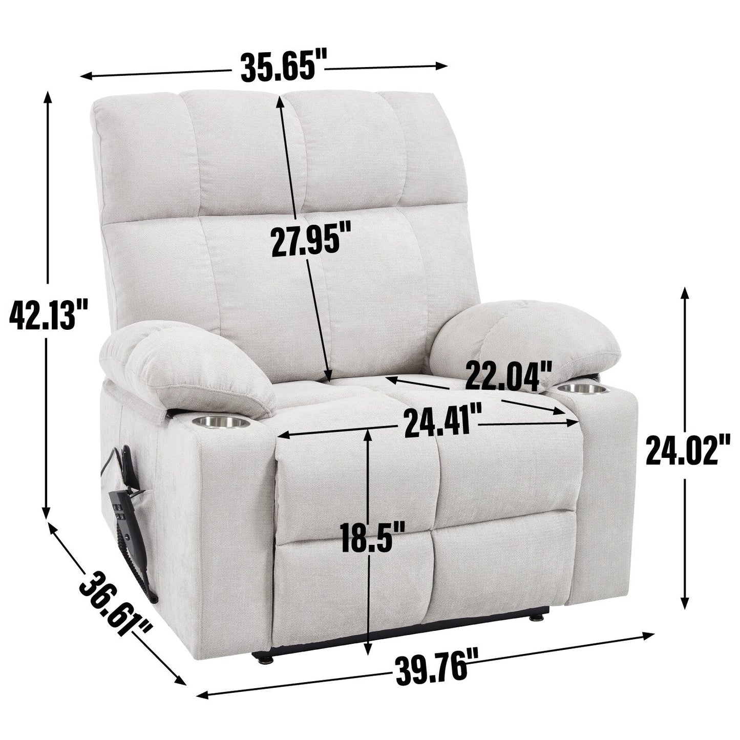 Lazy Boy Dual Motor Chenille Power Lift Recliner w/Massage and Lumbar Heating, Dual Cup Holders, Grey-Blue