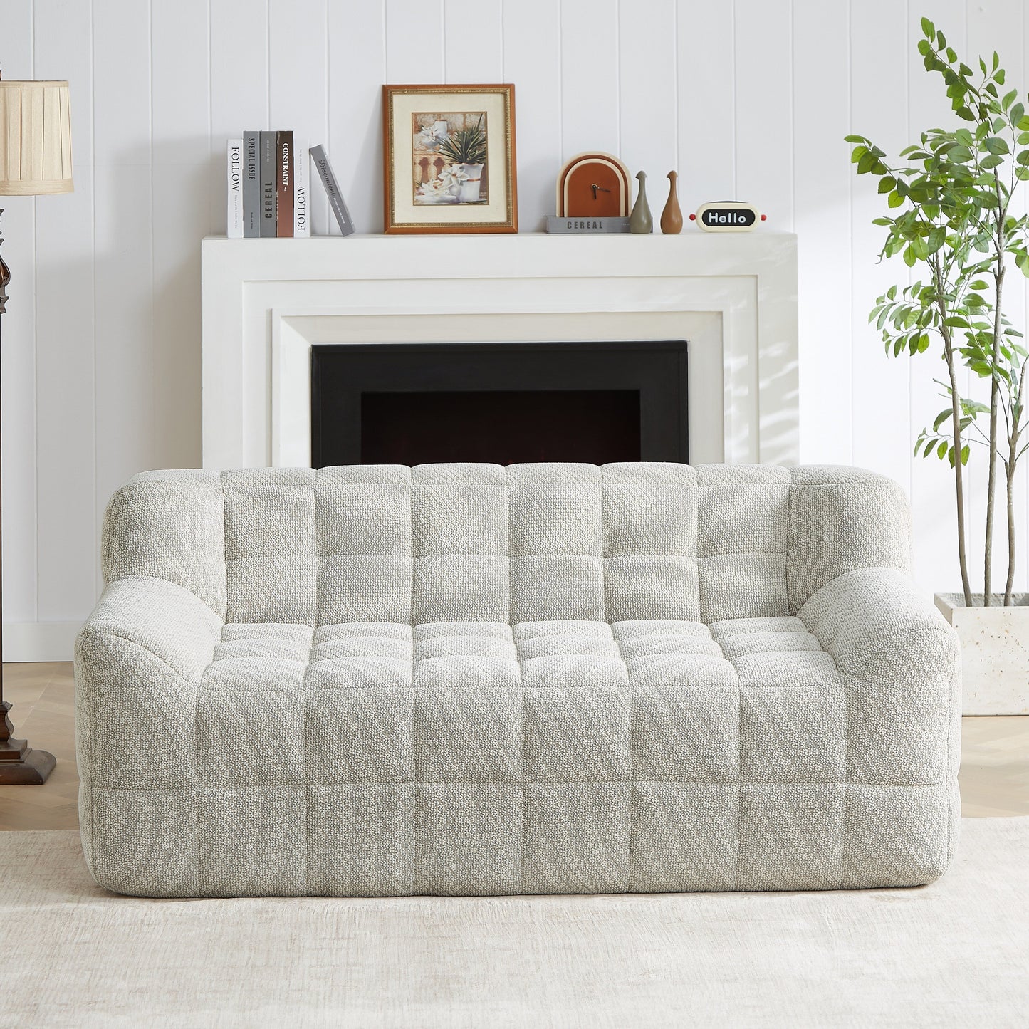 Liyasi 2 Seater Full Compression Sofa Beige Lychee Velvet No Assembly Required