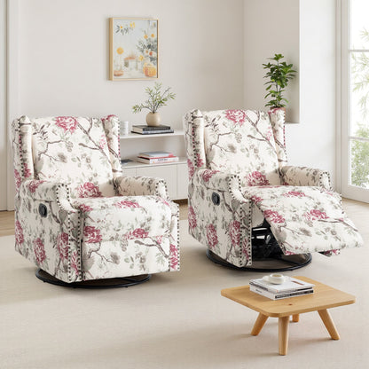 29'' W Pattern Swivel Glider Manual Push Back Recliner Chair Set of 2