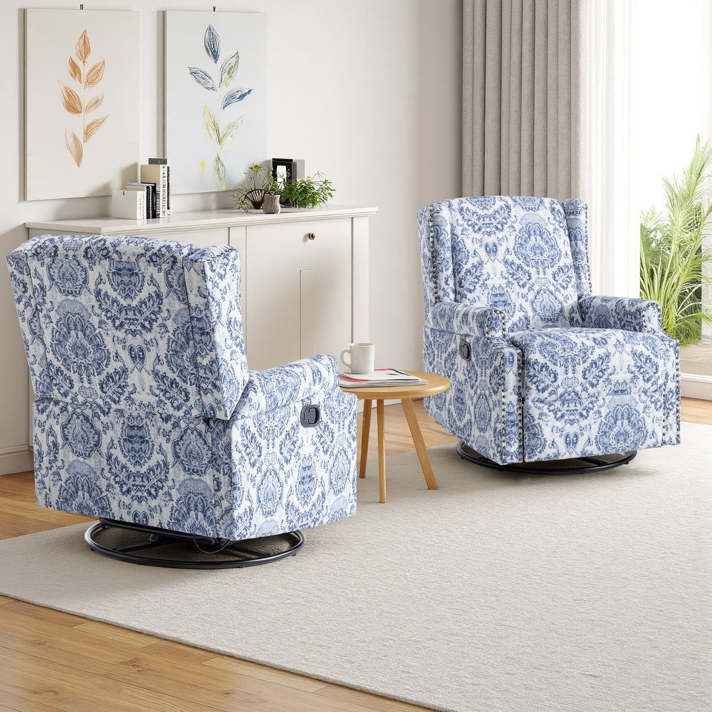 29'' W Pattern Swivel Glider Manual Push Back Recliner Chair Set of 2