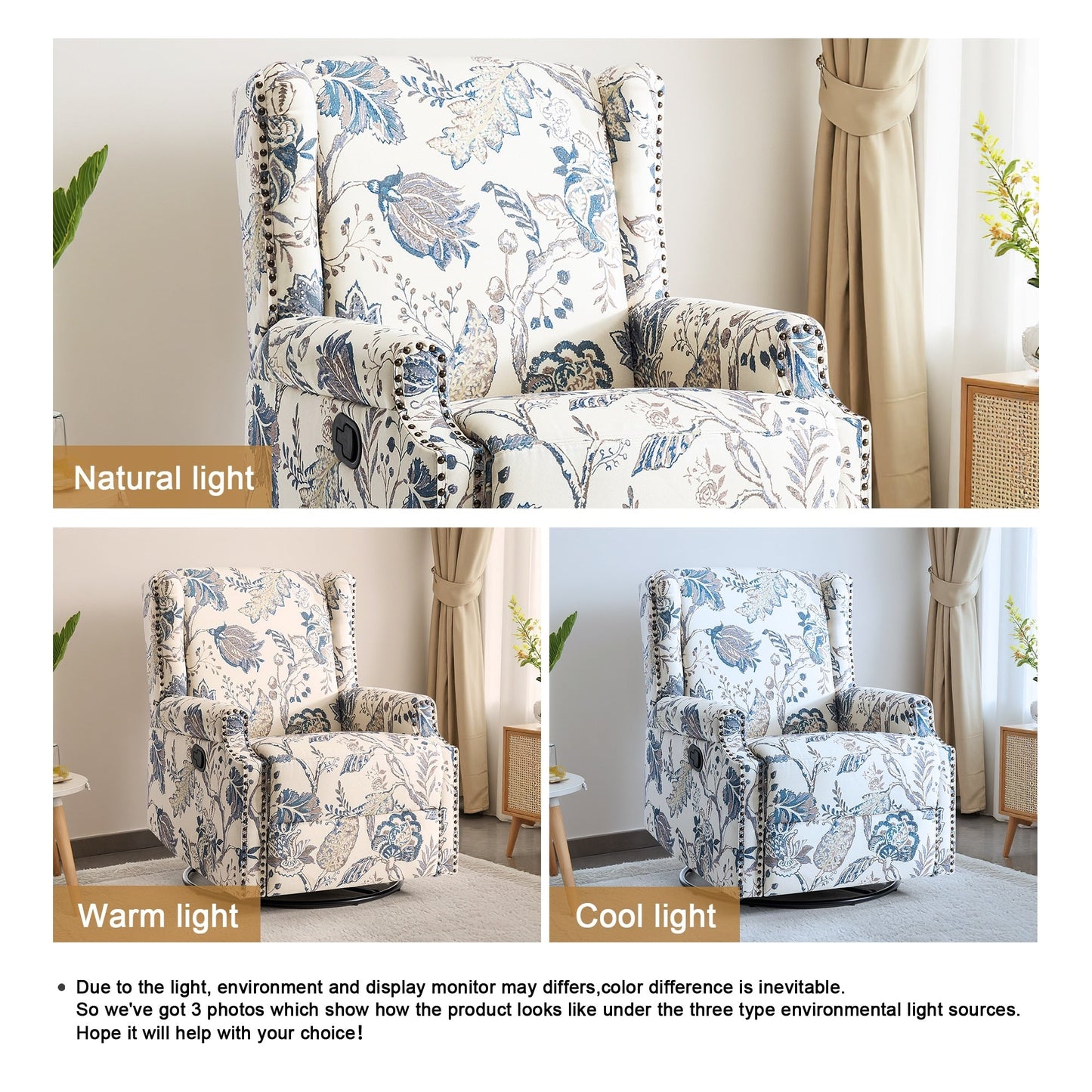 29'' W Pattern Swivel Glider Manual Push Back Recliner Chair Set of 2
