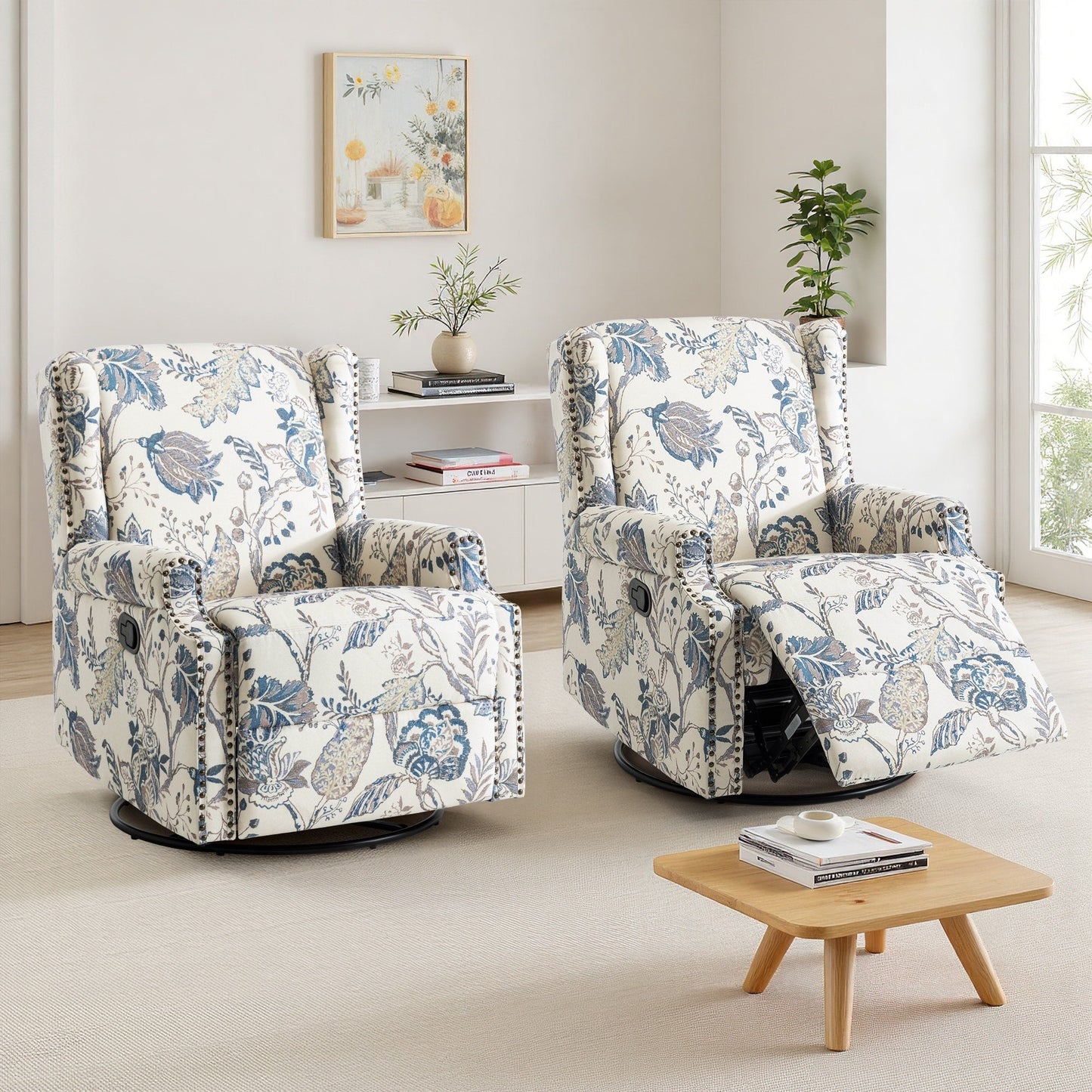 29'' W Pattern Swivel Glider Manual Push Back Recliner Chair Set of 2