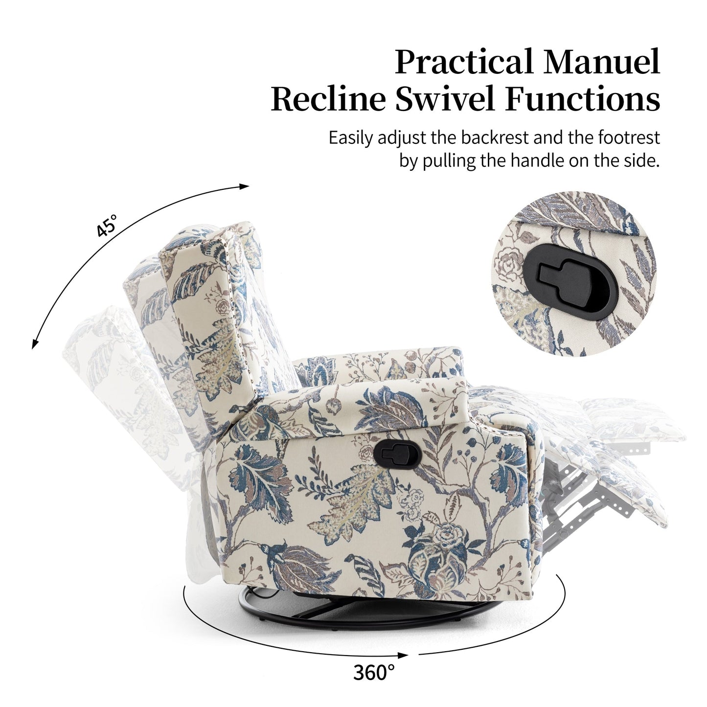 29'' W Pattern Swivel Glider Manual Push Back Recliner Chair Set of 2