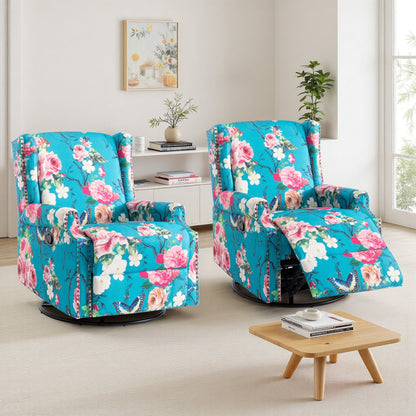 29'' W Pattern Swivel Glider Manual Push Back Recliner Chair Set of 2