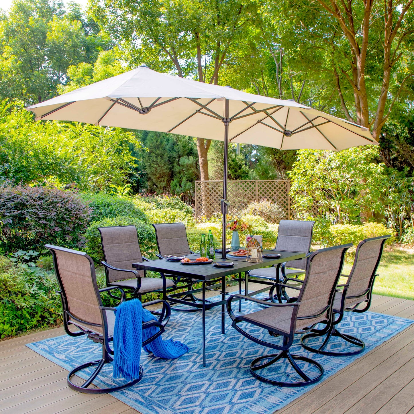 MAISON ARTS 8 PCS Patio Dining Set with 13ft Patio Umbrella