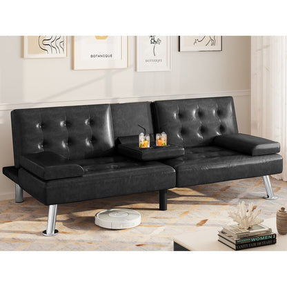 Moasis Faux Leather Futon Sofa Bed Modern Folding Futon Set - 64 L x 30 W x 26 H