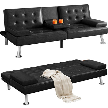 Moasis Faux Leather Futon Sofa Bed Modern Folding Futon Set - 64 L x 30 W x 26 H