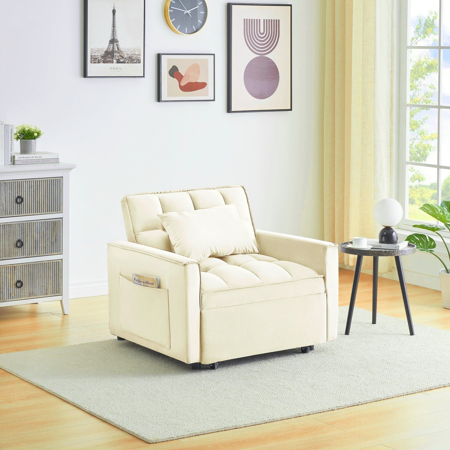 Modern 70.86 3 in 1 Single Convertible Sofa Bed with Adjustable Back and Moving Wheel for Living Room