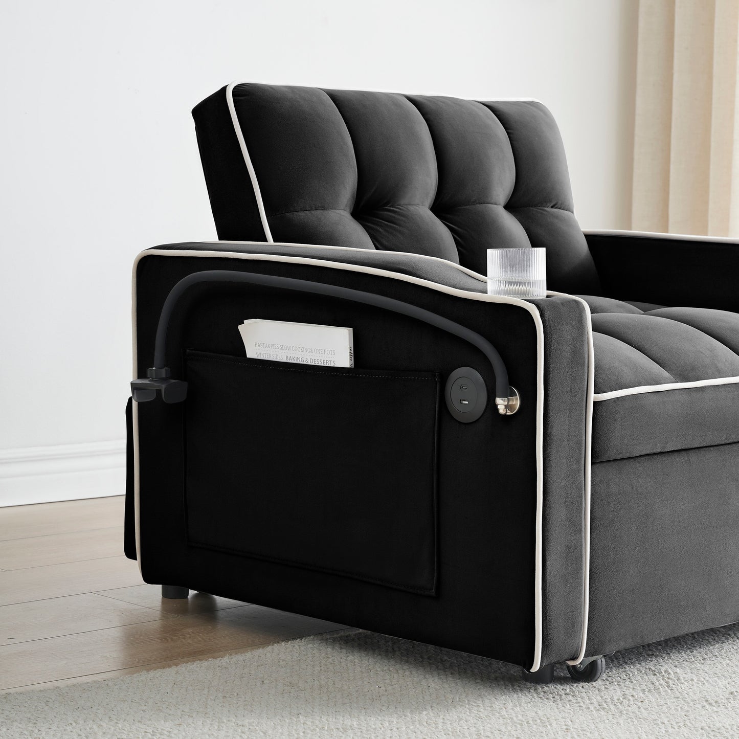 Modern 70.86 3 in 1 Single Convertible Sofa Bed with Adjustable Back and USB Charging Port for Living Room