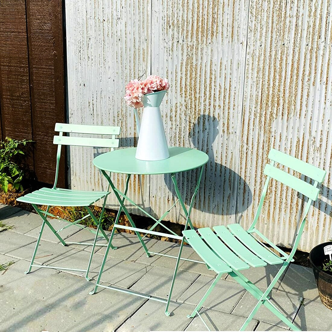 3pc Metal Folding Bistro Set, Weather-Resistant Outdoor/Indoor Conversation Set for Patio, Yard, Garden