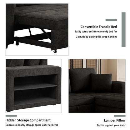 Modern L-Shaped Pull-Out Sectional Sofa Bed with Reversible Chaise, Storage and 2 Stools for Living Room Apartment