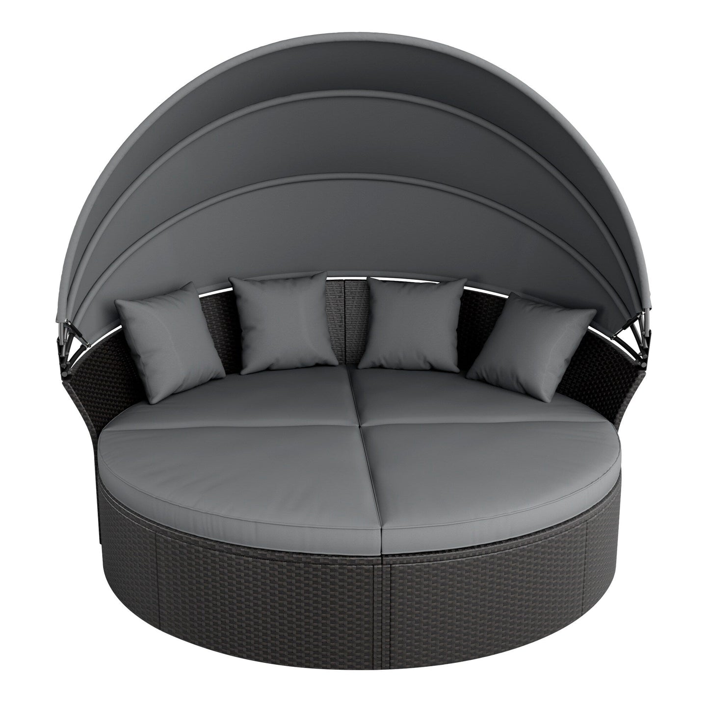 Nuon 4-piece Outdoor Black Wicker Patio Round Daybed Sectional Sofa Set with Retractable Canopy by Havenside Home