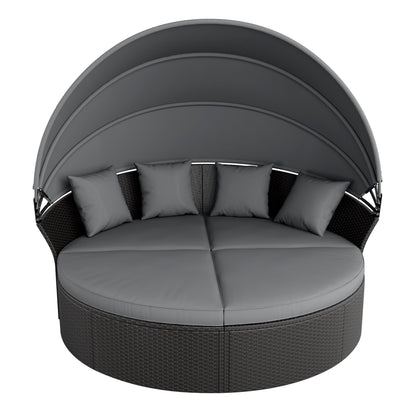 Nuon 4-piece Outdoor Black Wicker Patio Round Daybed Sectional Sofa Set with Retractable Canopy by Havenside Home