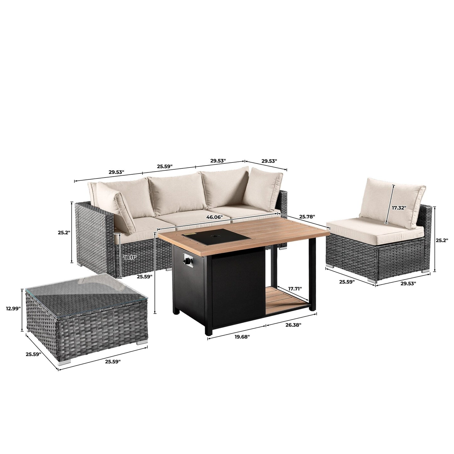 OVIOS Deep Seat Wicker 11-piece Sectional Set Swivel Chairs Fire Pit