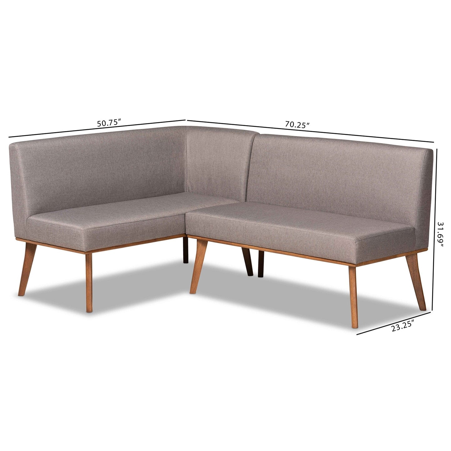 Odessa Grey Fabric and Walnut Wood 2-PC Dining Nook Banquette Set