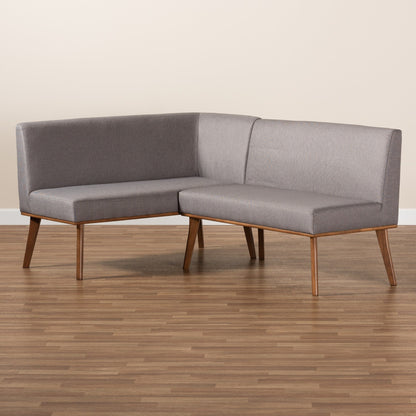 Odessa Grey Fabric and Walnut Wood 2-PC Dining Nook Banquette Set