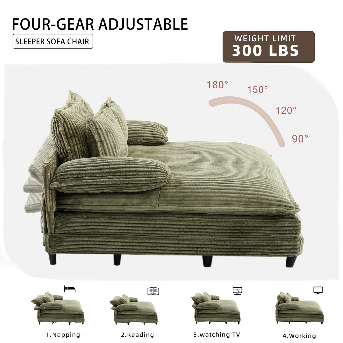 Oversized Chaise Lounge Fluffy Corduroy Sofa Bed Adjustable