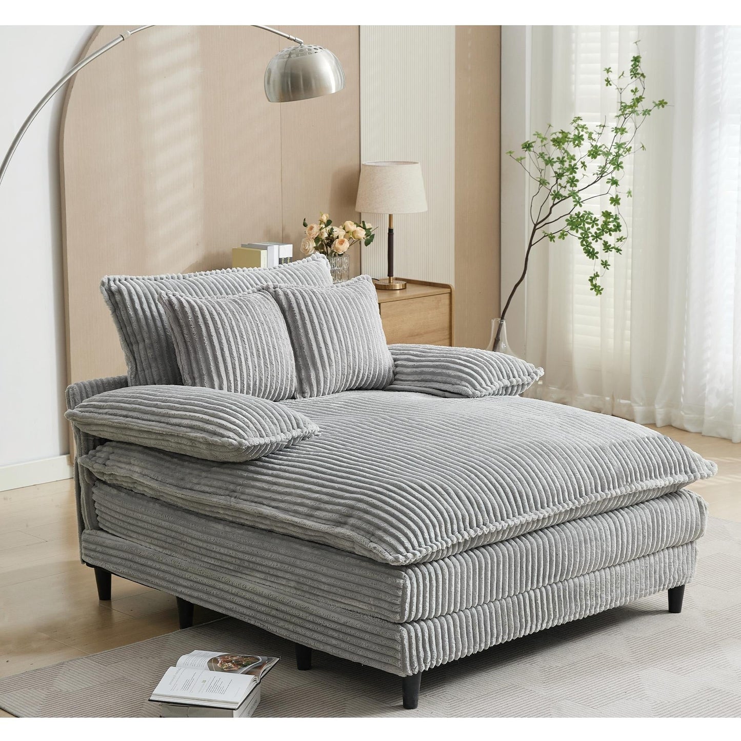 Oversized Chaise Lounge Fluffy Corduroy Sofa Bed Adjustable