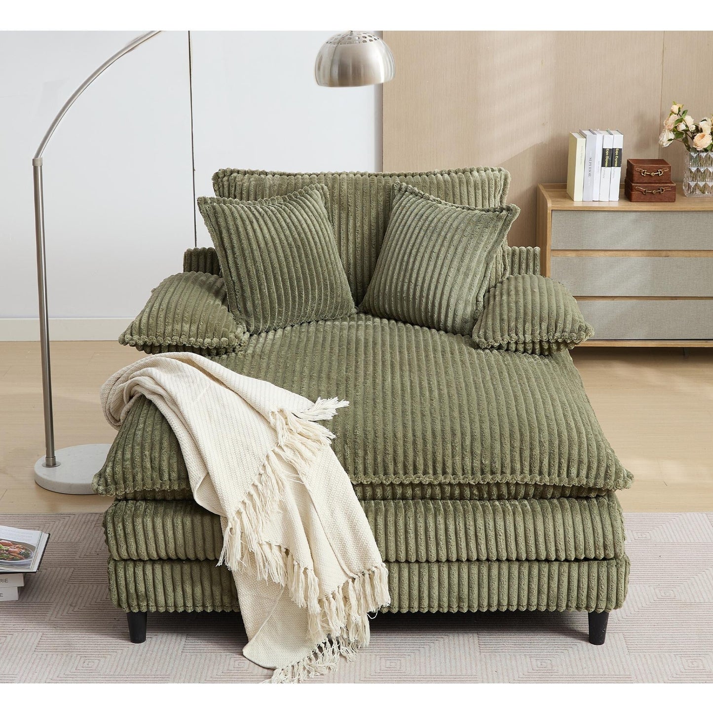 Oversized Chaise Lounge Fluffy Corduroy Sofa Bed Adjustable