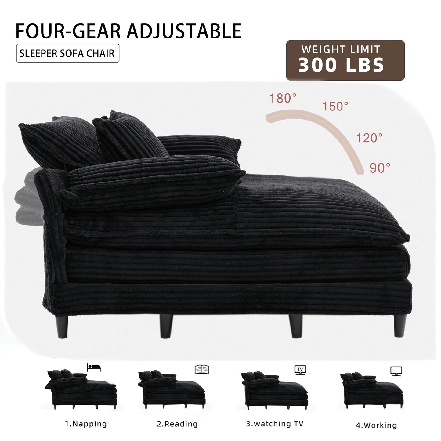 Oversized Chaise Lounge Fluffy Corduroy Sofa Bed Adjustable