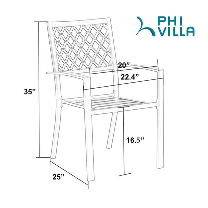 MAISON ARTS 6-Piece Patio Dining Set with 10ft 3 Tier Auto-tilt Umbrella: 4 Metal Outdoor Chairs 1 Metal Square Dining Table