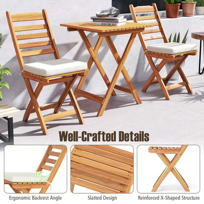 Patiojoy 3-Piece Folding Bistro Set with Removable Seat Cushions - See Details