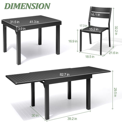Pellebant 5/7/9-piece Aluminum Outdoor Dining Set Expandable Table and Stackable Chairs