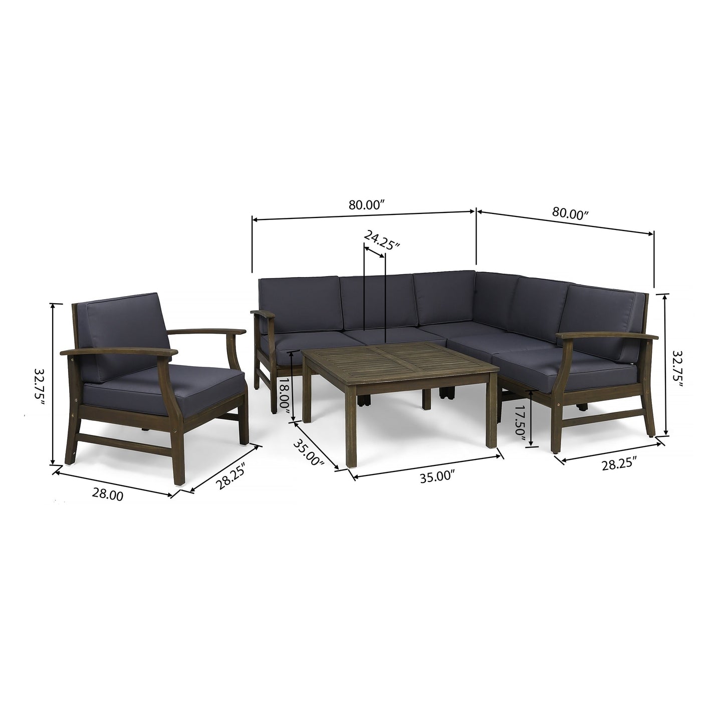 Perla Outdoor 7-piece Acacia Wood Sofa Set with Cushion by Christopher Knight Home