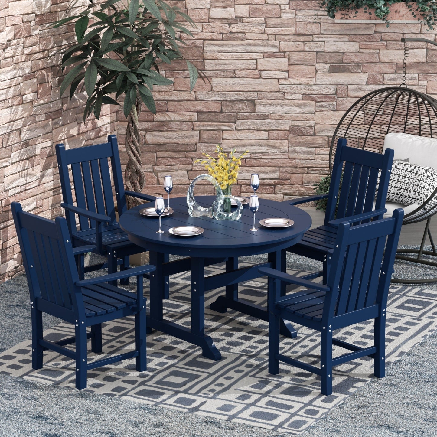 Polytrends Laguna Hdpe All Weather Outdoor Patio Dining Set with Round Table, Armchairs (5-Piece Set)