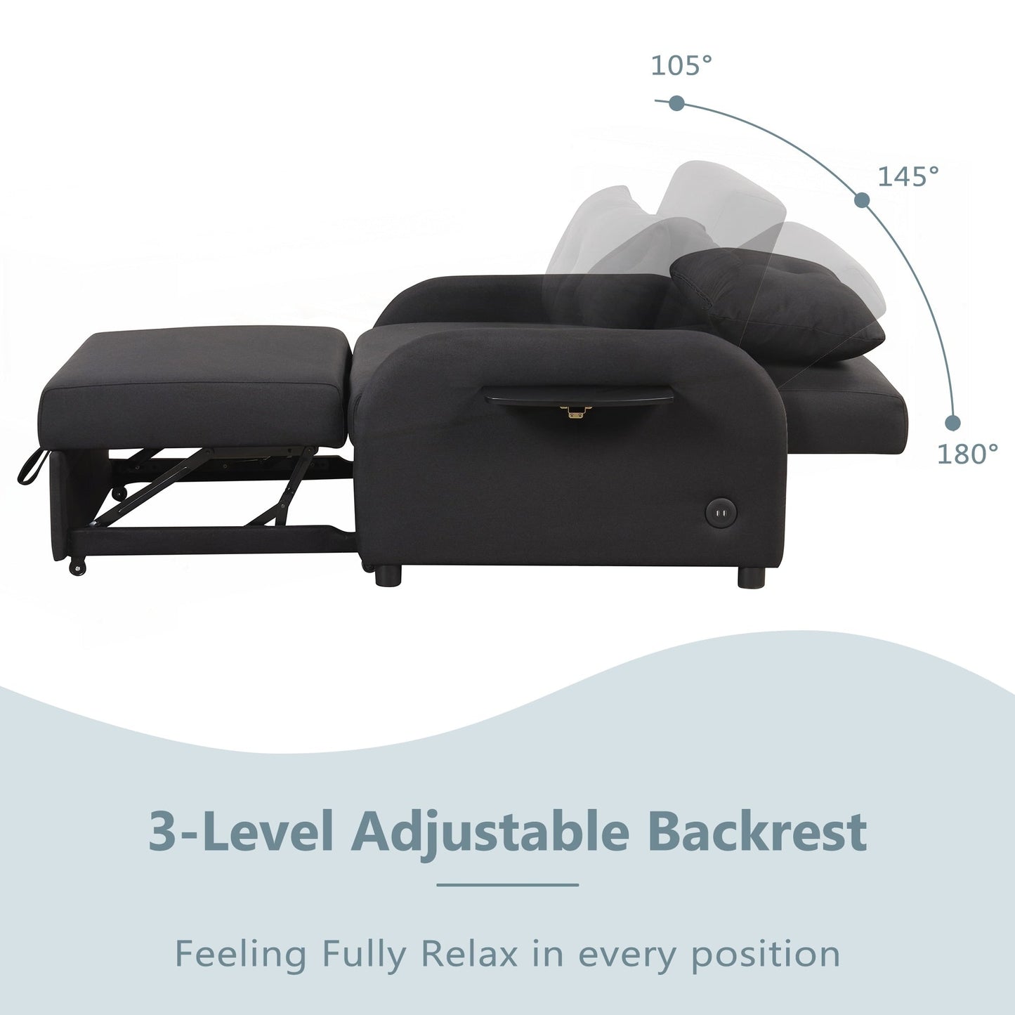 Pull Out Sofa Sleeper 3 in 1 with 2 Wing Table