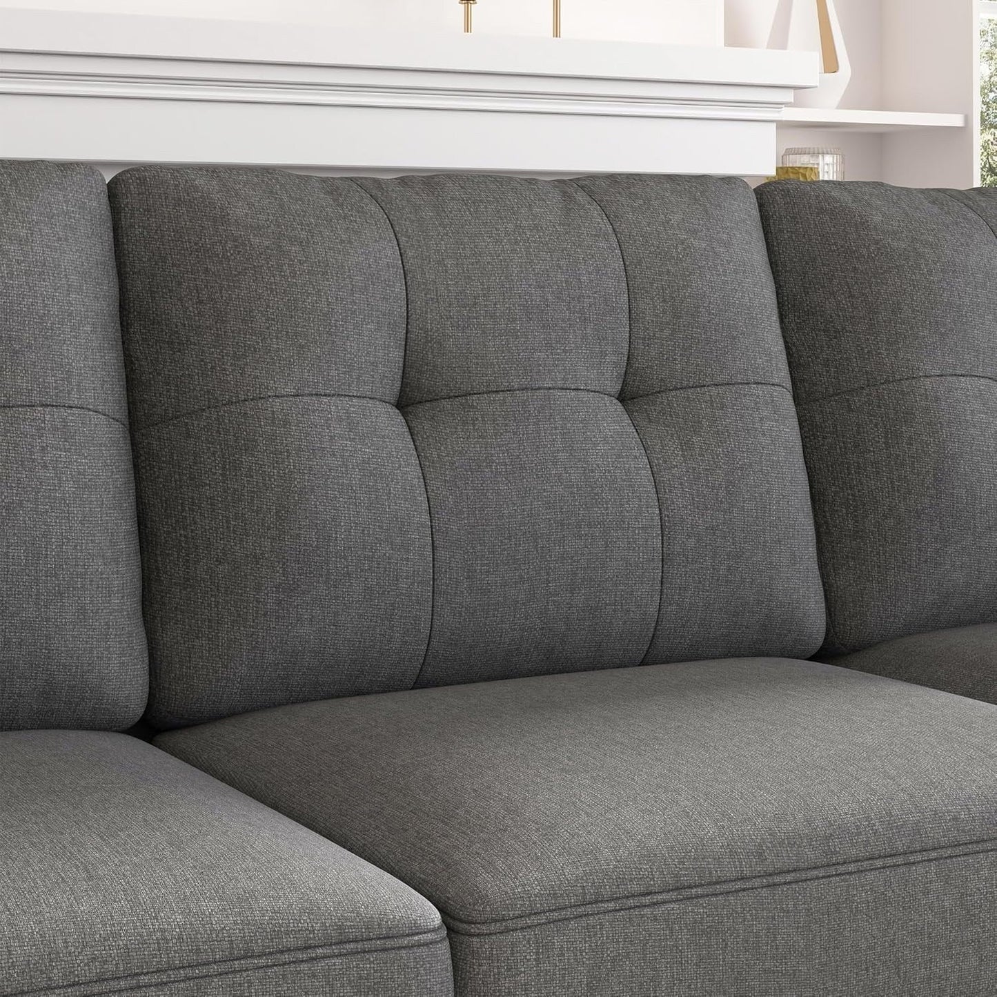 Reversible Sectional Sofa L-Shape Sofa Convertible Couch 4-Seater Sofas Sectional for Apartment Dark Grey