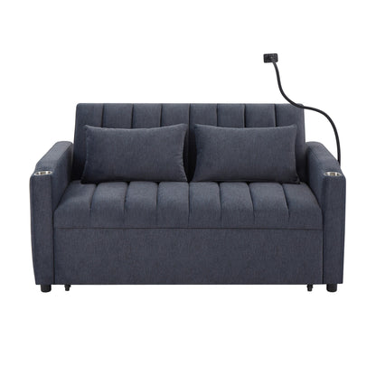 Roomfitters Convertible Loveseat Sofa Bed with USB Ports, Side Pockets, Cup Holders, and Swivel Phone Holder for Living Room