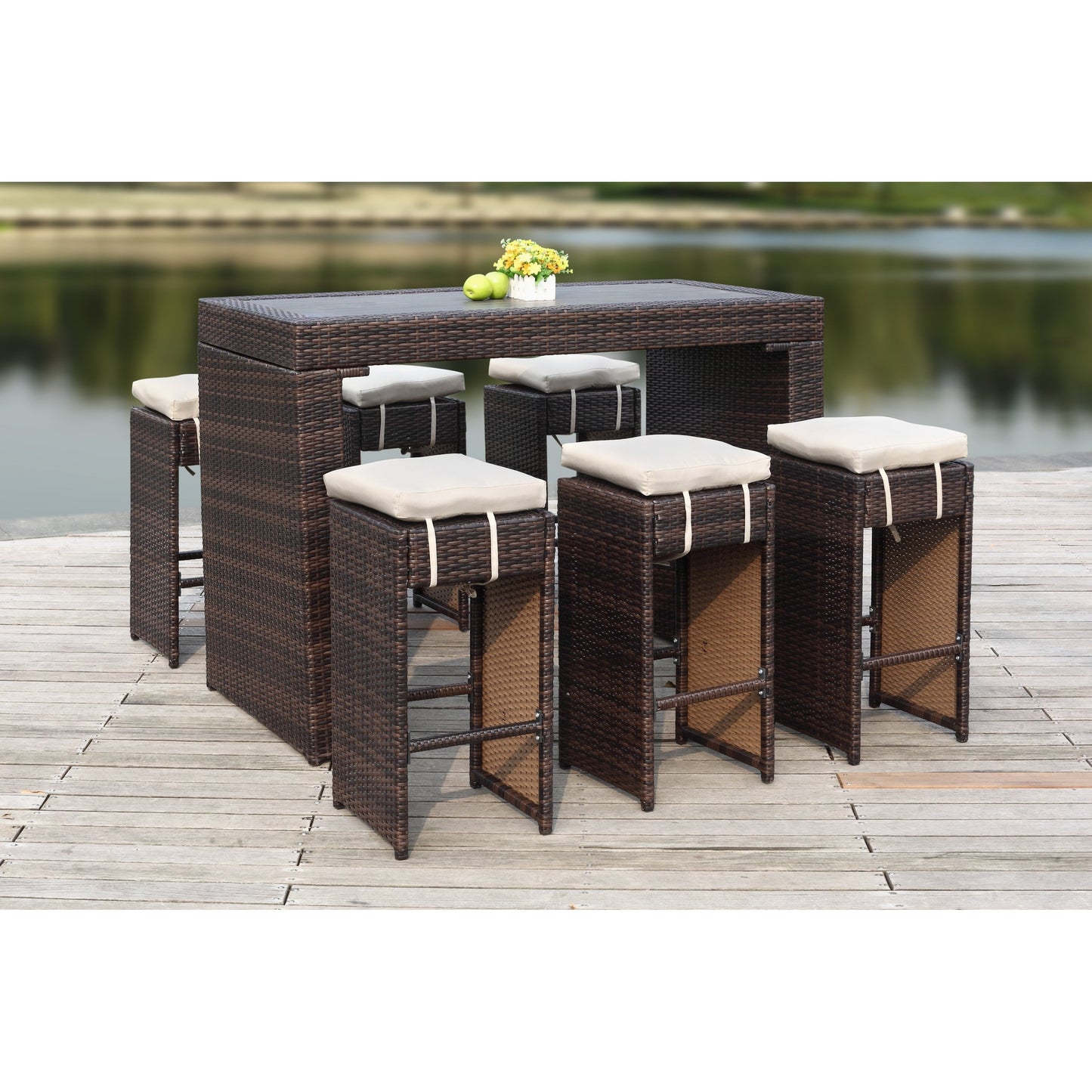 SAFAVIEH Outdoor Euda Bar Set (7-Piece) - 29Wx59Dx42H