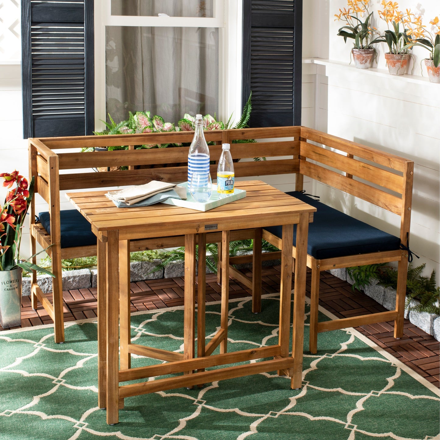 SAFAVIEH Outdoor Kenna 3-Piece Balcony Corner Lounge Set - 39Wx19Dx33H