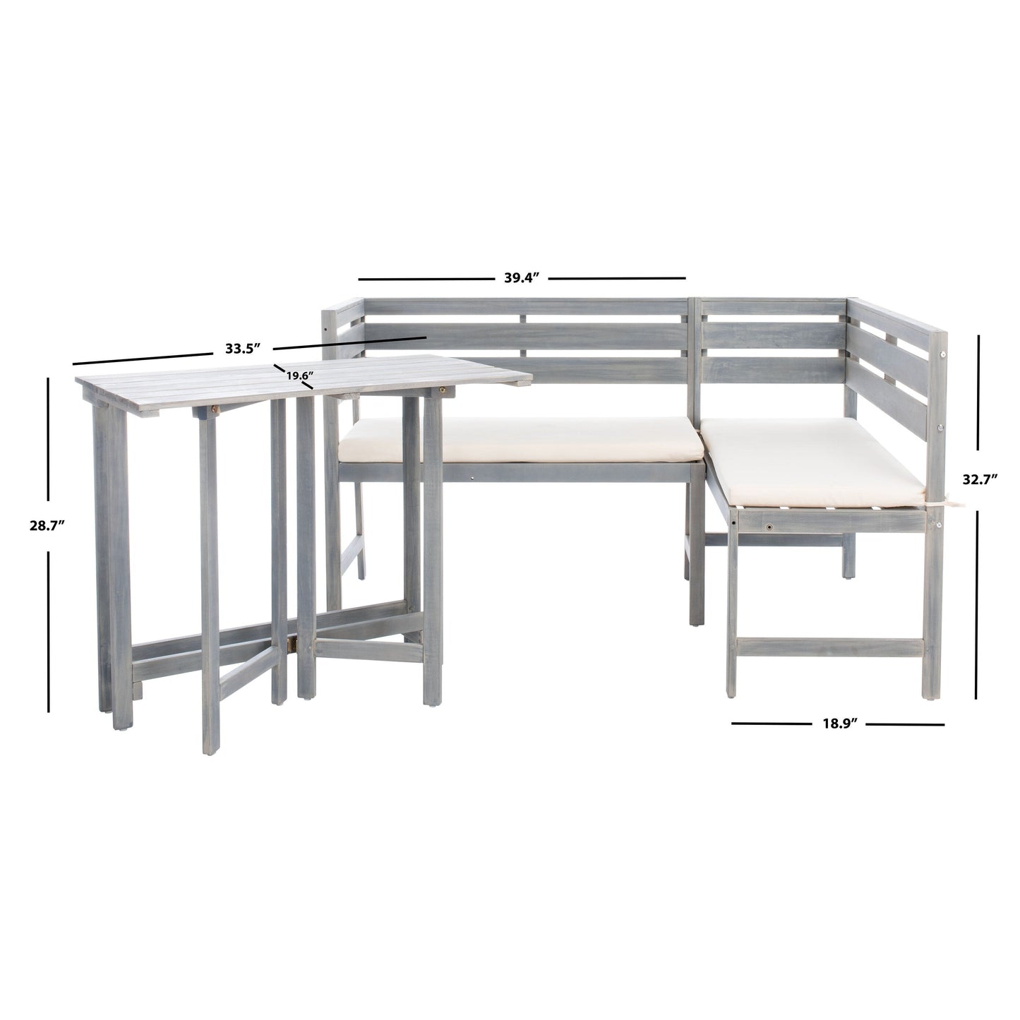 SAFAVIEH Outdoor Kenna 3-Piece Balcony Corner Lounge Set - 39Wx19Dx33H