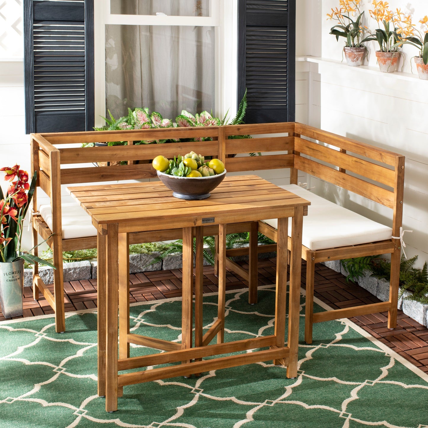 SAFAVIEH Outdoor Kenna 3-Piece Balcony Corner Lounge Set - 39Wx19Dx33H