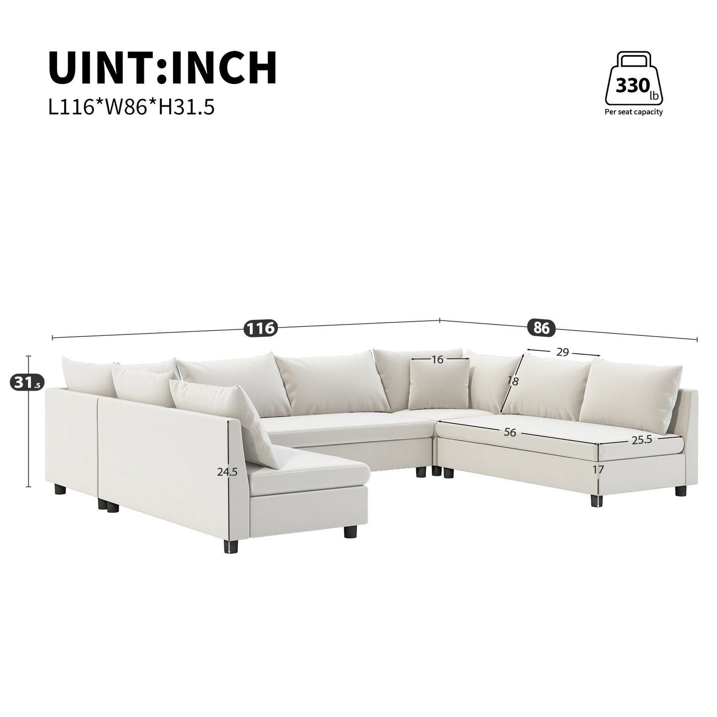 Sectional Sofa,Reversible U Shaped Chenille Couch Set,Free Combination,Oversized 8 Seat Convertible Sofa