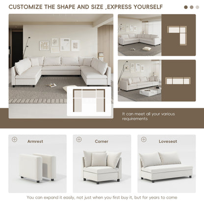 Sectional Sofa,Reversible U Shaped Chenille Couch Set,Free Combination,Oversized 8 Seat Convertible Sofa