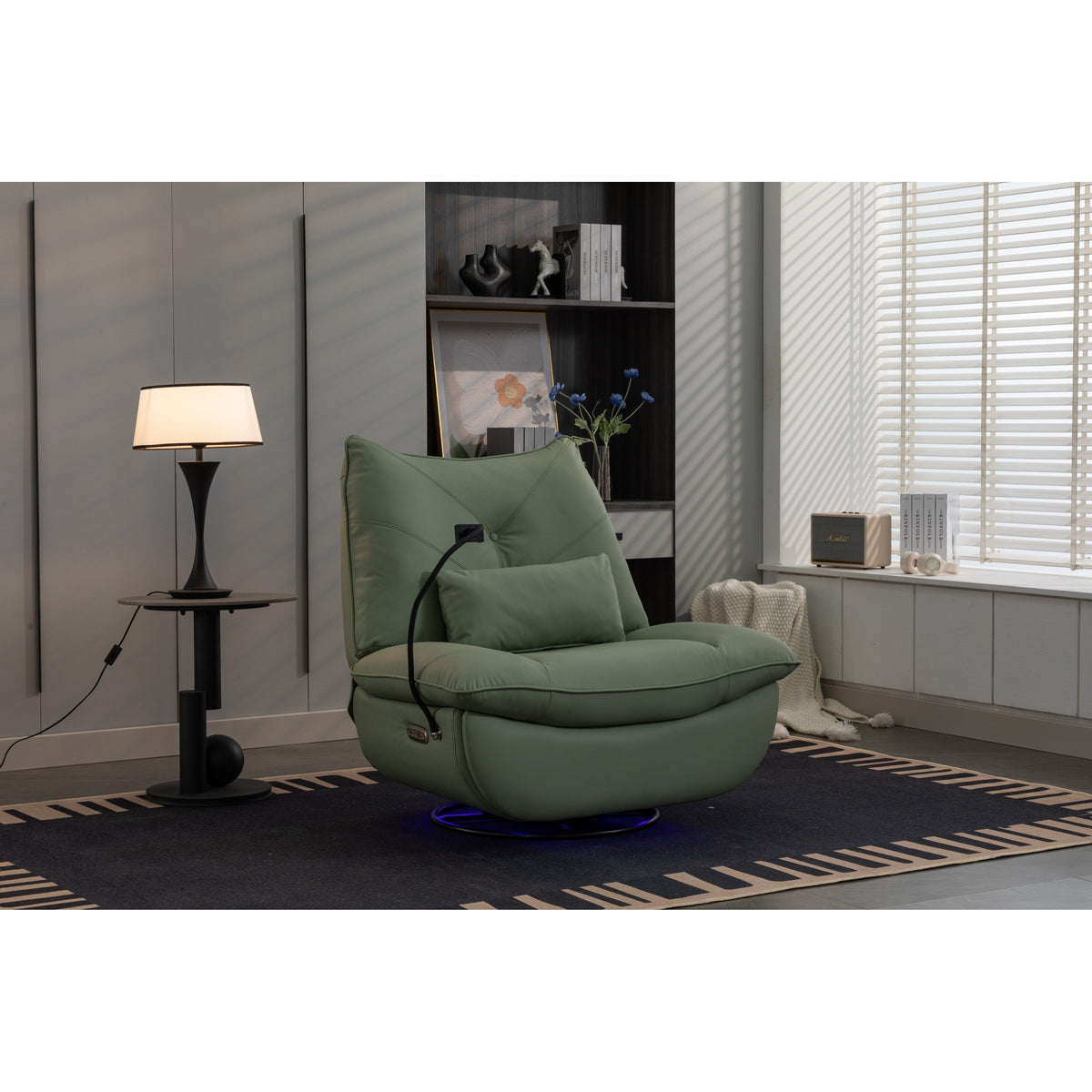 Swivel Glider Power Recliner with Bluetooth Speakers, Phone Holder, USB and Type-C Charging Ports, Hidden Arm Storage