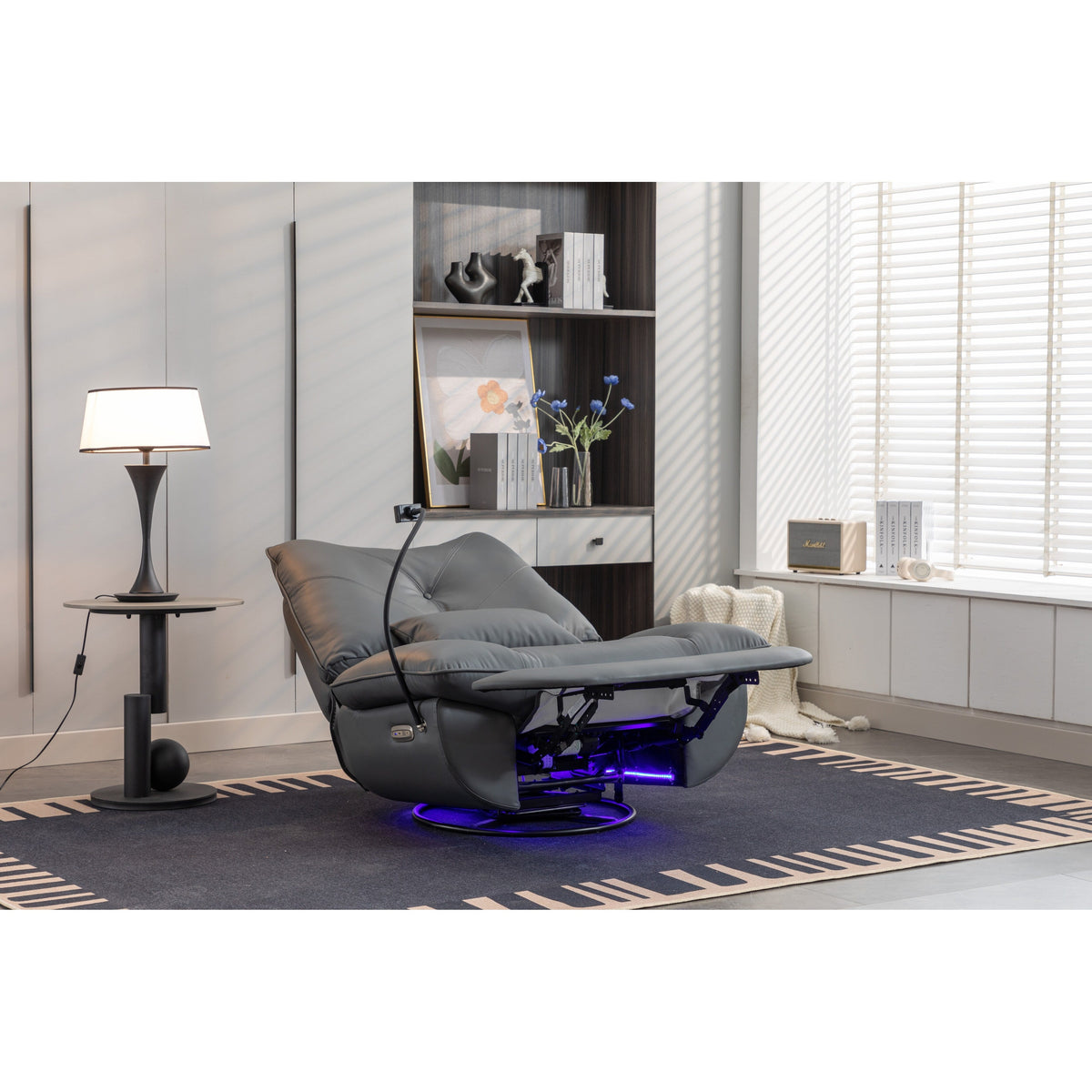 Swivel Glider Power Recliner with Bluetooth Speakers, Phone Holder, USB and Type-C Charging Ports, Hidden Arm Storage