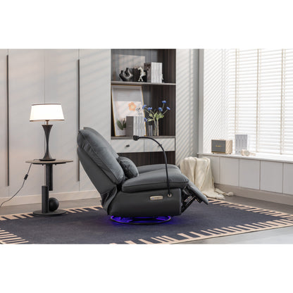 Swivel Glider Power Recliner with Bluetooth Speakers, Phone Holder, USB and Type-C Charging Ports, Hidden Arm Storage