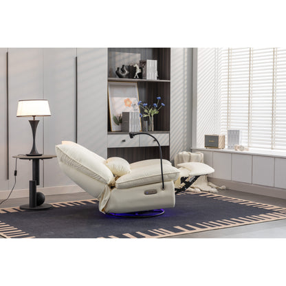 Swivel Glider Power Recliner with Bluetooth Speakers, Phone Holder, USB and Type-C Charging Ports, Hidden Arm Storage