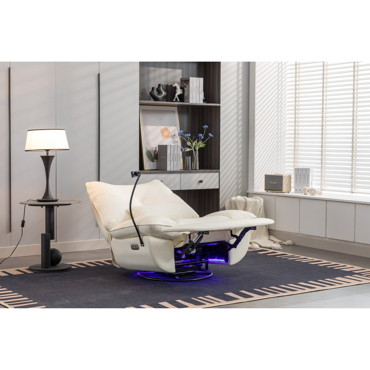 Swivel Glider Power Recliner with Bluetooth Speakers, Phone Holder, USB and Type-C Charging Ports, Hidden Arm Storage