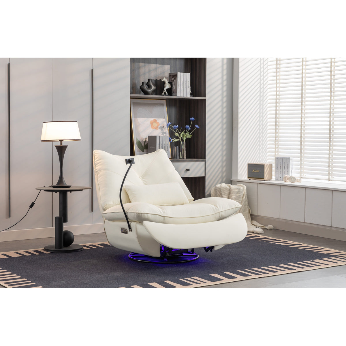 Swivel Glider Power Recliner with Bluetooth Speakers, Phone Holder, USB and Type-C Charging Ports, Hidden Arm Storage